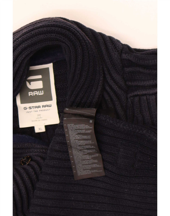 G-Star Mens Button Neck Jumper Sweater XL Navy Blue Cotton