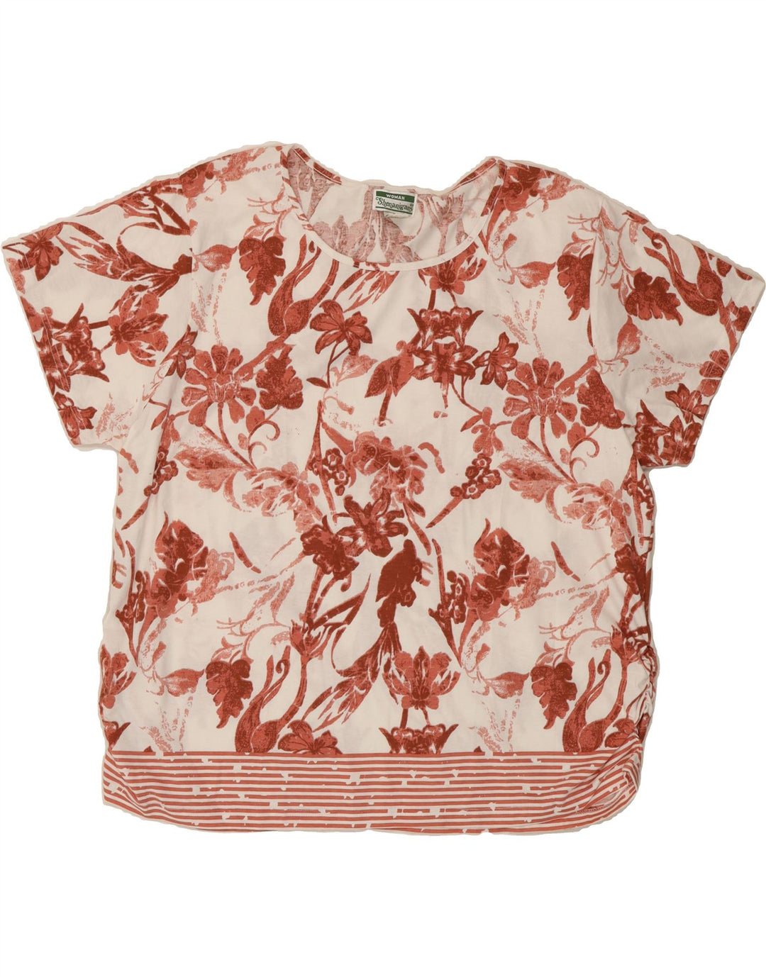SHENANIGANS Womens Blouse Top UK 20 2XL Red Floral Cotton Vintage Shenanigans and Second-Hand Shenanigans from Messina Hembry 
