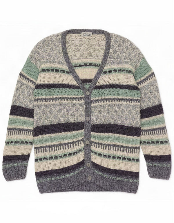 Vintage Mens Cardigan Sweater Large Multicoloured Striped Cotton