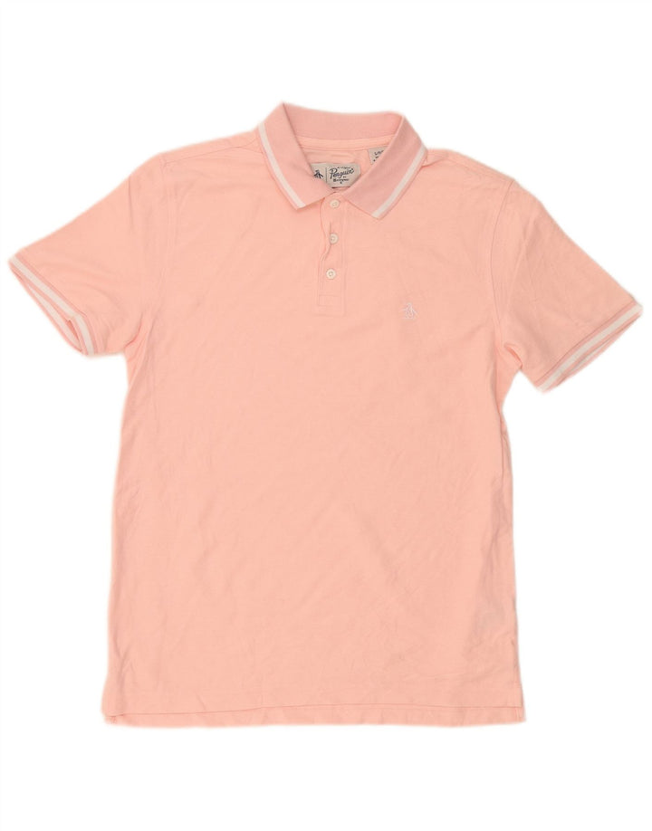 Penguin Mens Polo Shirt Small Pink Striped Cotton