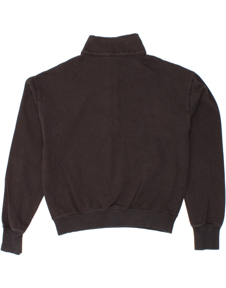 CHAMPION Womens Crop Graphic Zip Neck Sweatshirt Jumper UK 14 Medium Black Vintage Champion and Second-Hand Champion from Messina Hembry 