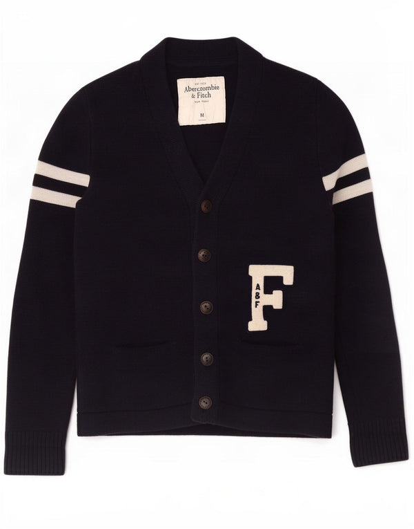 Abercrombie & Fitch Mens Graphic Cardigan Sweater Medium Navy Blue Cotton