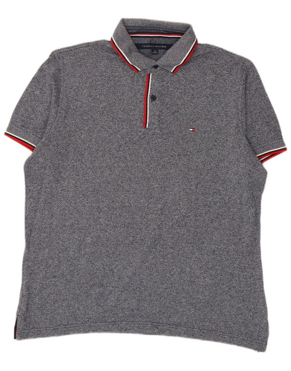 Tommy Hilfiger Mens Polo Shirt Large Navy Blue Striped Cotton