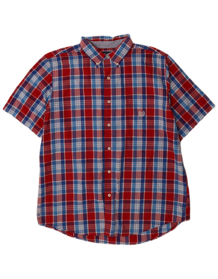 Chaps Mens Short Sleeve Shirt Large Red Check Cotton