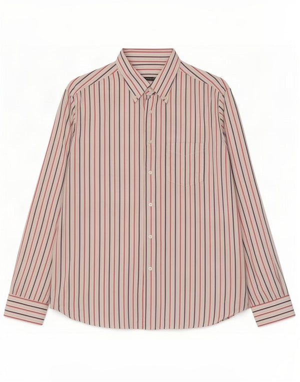 Roccobarocco Mens Shirt Size 45 18 2XL White Striped Cotton