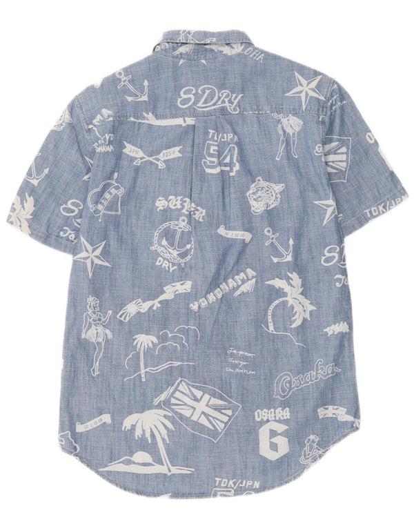 Superdry Mens Regular Fit Graphic Short Sleeve Shirt Small Blue Cotton