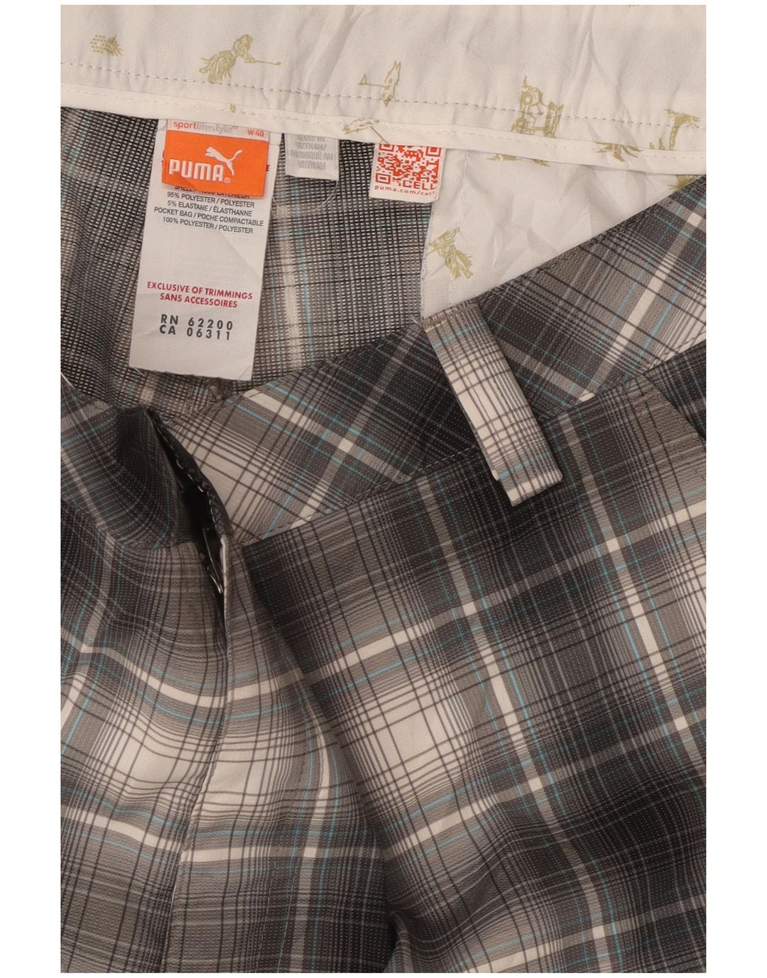 Puma Mens Chino Shorts W40 XL Grey Check Polyester