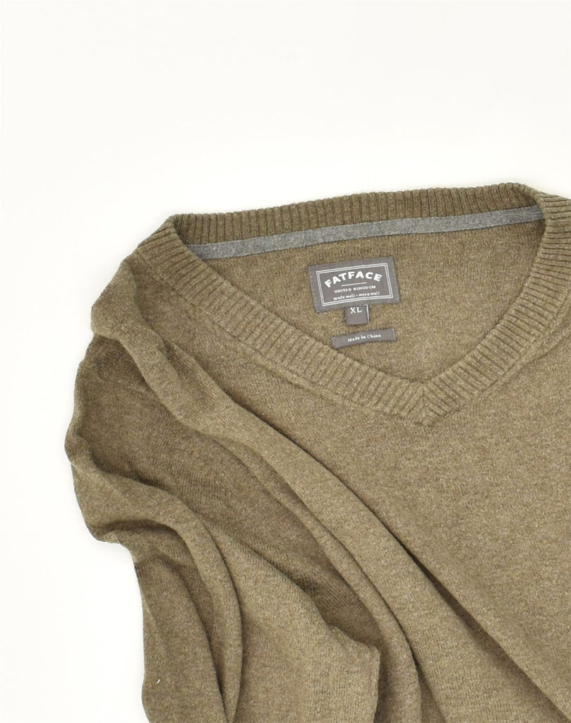 FAT FACE Mens Slim Fit V-Neck Jumper Sweater XL Brown Cotton | Vintage Fat Face | Thrift | Second-Hand Fat Face | Used Clothing | Messina Hembry 