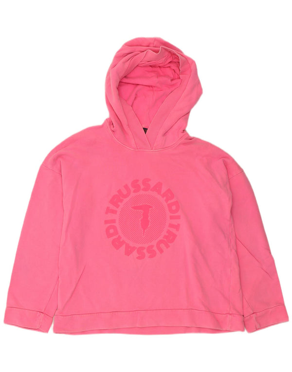 Trussardi Jeans Womens Graphic Oversized Hoodie Jumper UK 14 Medium Pink