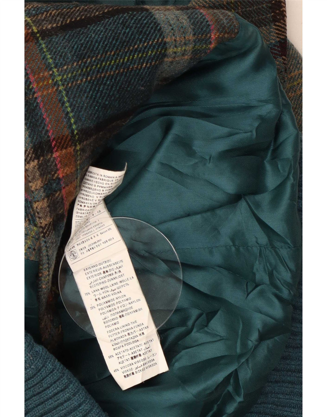 Benetton Womens Military Bomber Jacket IT 46 Large Green Check Wool