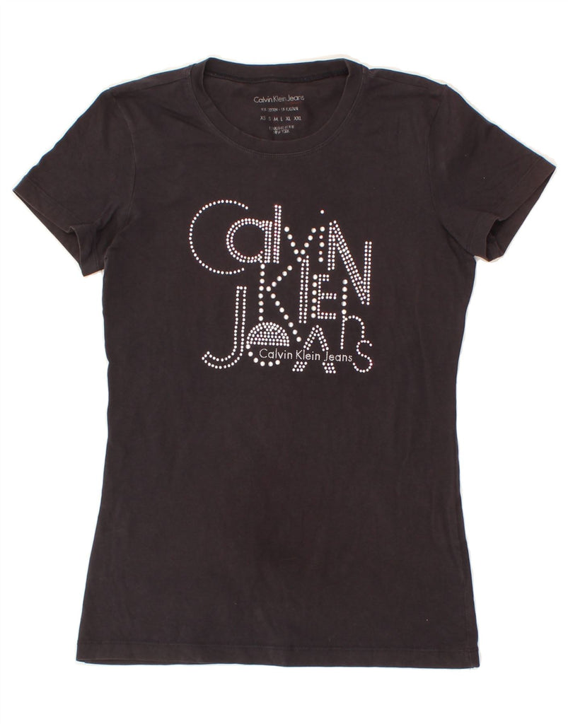 CALVIN KLEIN JEANS Womens Graphic T-Shirt Top UK 12 Medium Black Cotton Vintage Calvin Klein Jeans and Second-Hand Calvin Klein Jeans from Messina Hembry 