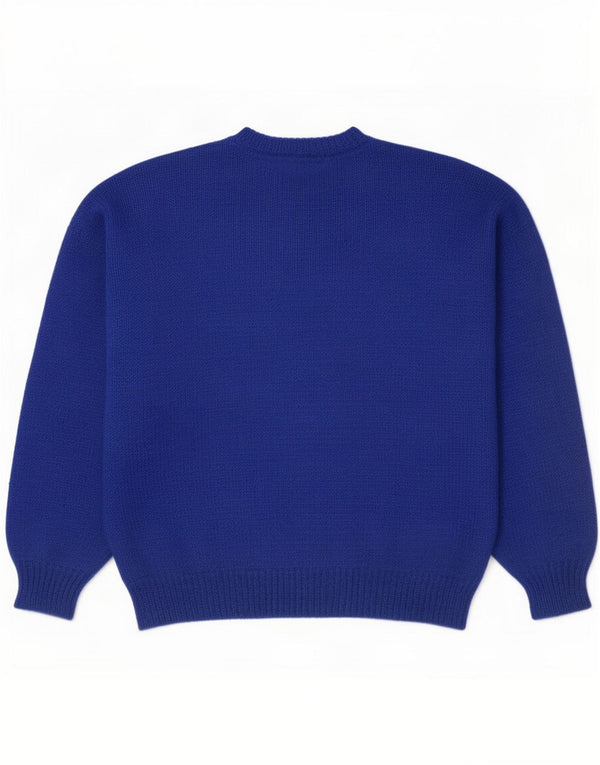 Vintage Womens Crew Neck Jumper Sweater UK 16 Large Blue Floral