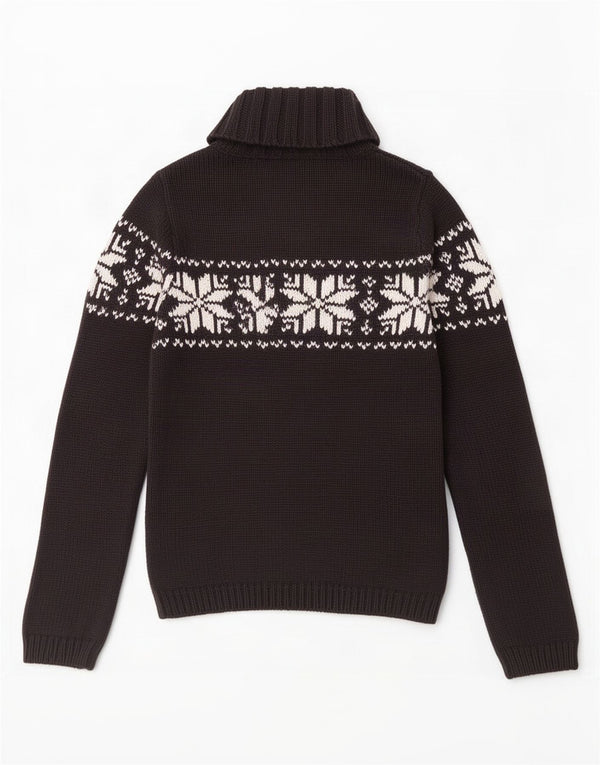 S.Oliver Womens Roll Neck Jumper Sweater UK 10 Small Black Fair Isle Cotton