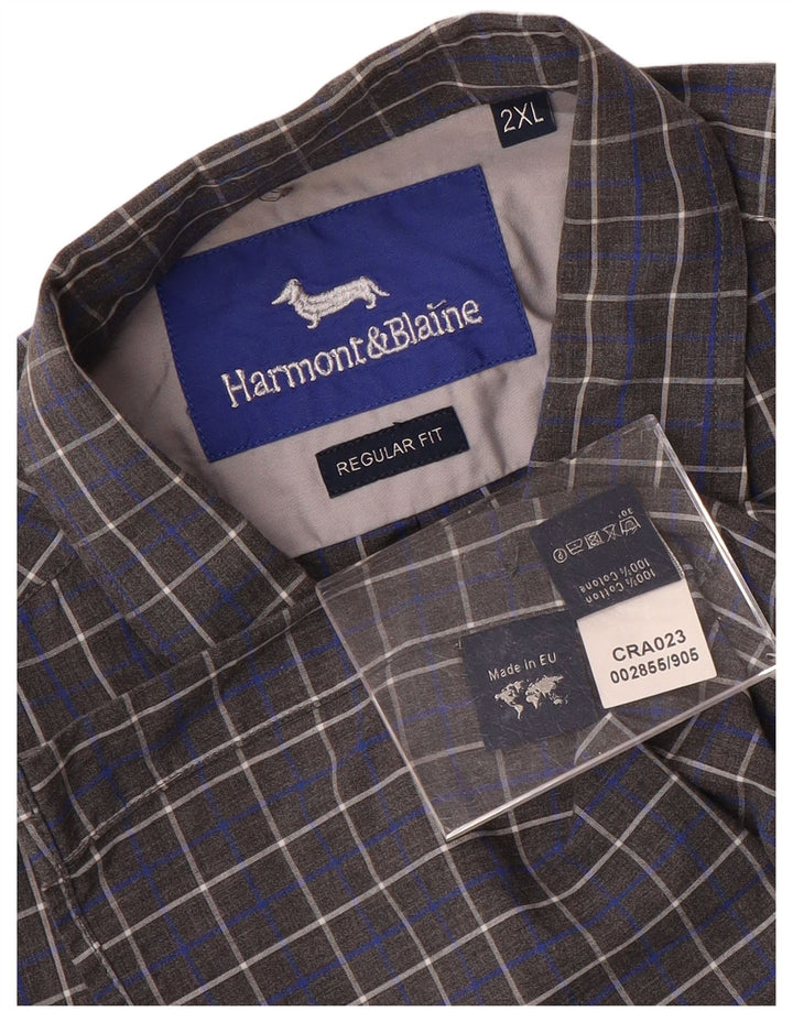 Harmont & Blaine Mens Regular Fit Shirt 2XL Grey Check Cotton