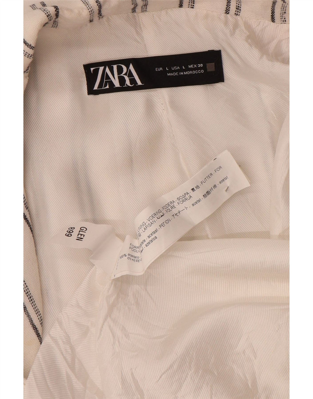 Zara Womens 3/4 Sleeve Open Blazer Jacket UK 16 Large White Striped Acetate