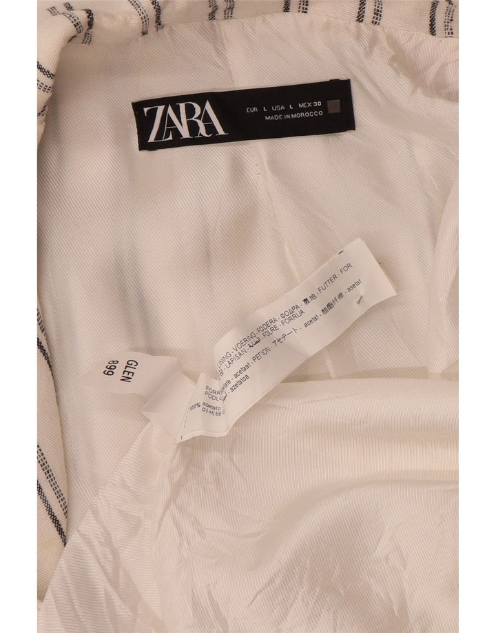 Zara Womens 3/4 Sleeve Open Blazer Jacket UK 16 Large White Striped Acetate