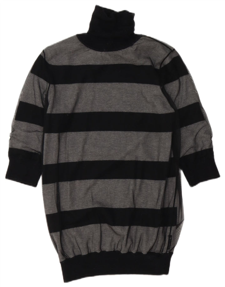 Armani Jeans Womens Roll Neck Jumper Sweater UK 12 Medium Grey Striped