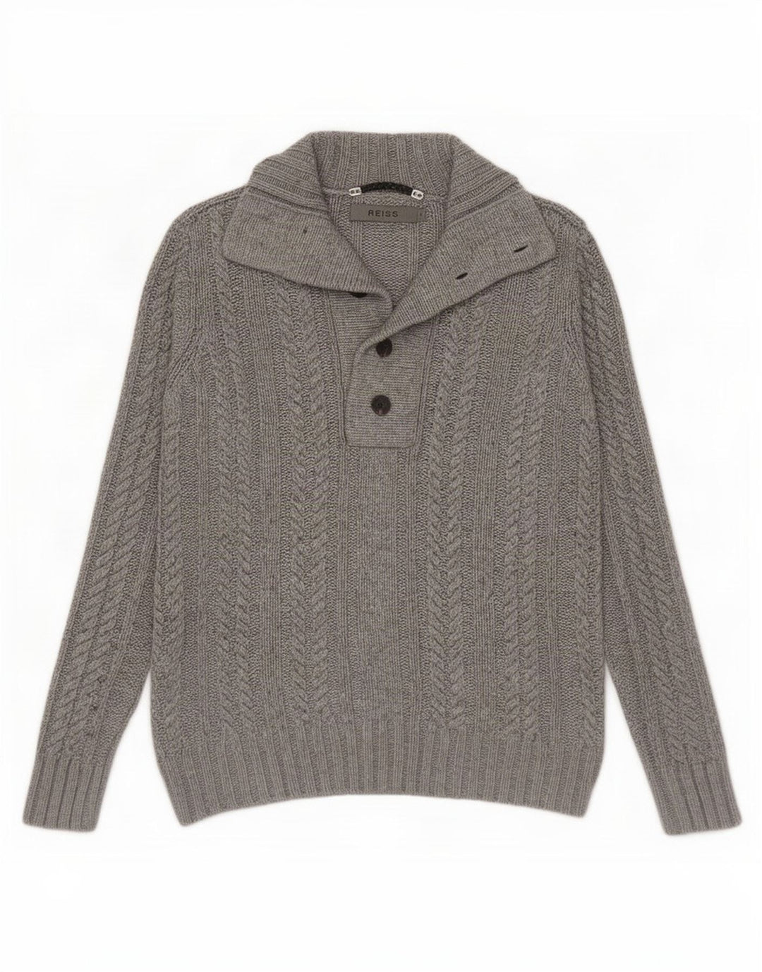 Reiss Mens Button Neck Jumper Sweater Small Grey Viscose