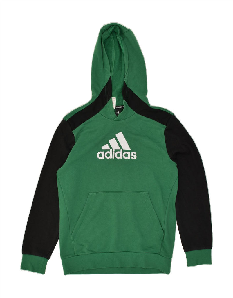 ADIDAS Boys Graphic Hoodie Jumper 13-14 Years Large   Green Colourblock | Vintage Adidas | Thrift | Second-Hand Adidas | Used Clothing | Messina Hembry 