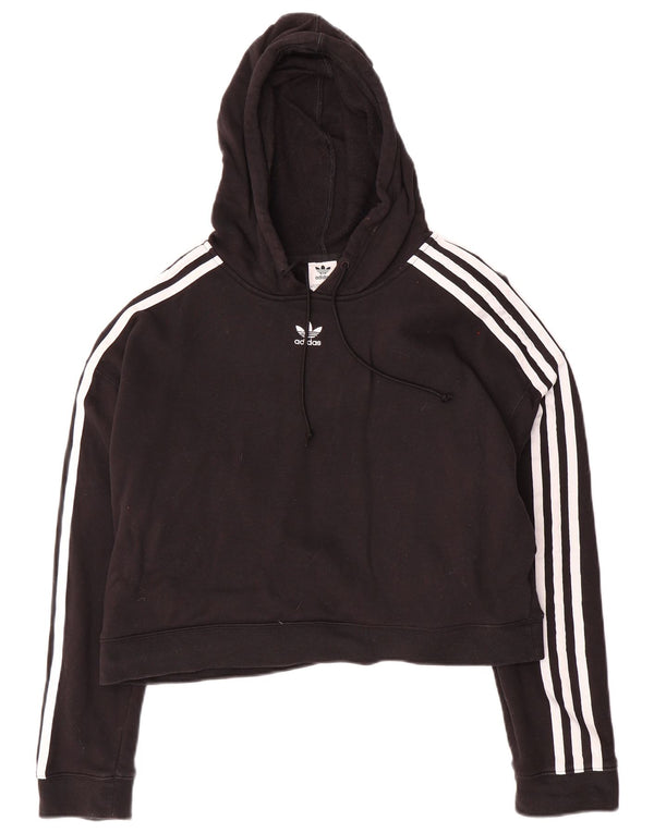 Adidas Womens Crop Hoodie Jumper UK 14 Large Black Cotton