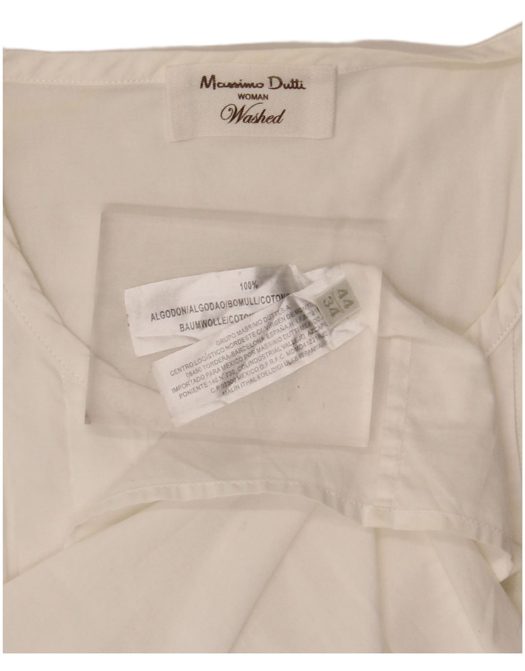 Massimo Dutti Womens Double Breasted Blouse Top EU 34 2XS Off White Cotton