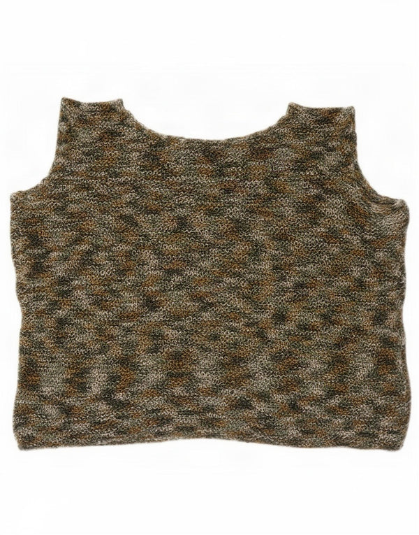 Vintage Womens Sleeveless Crop Top UK 14 Medium Khaki Flecked