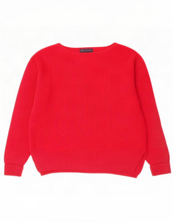 Marks & Spencer Womens Boat Neck Jumper Sweater UK 14 Medium Red Cotton