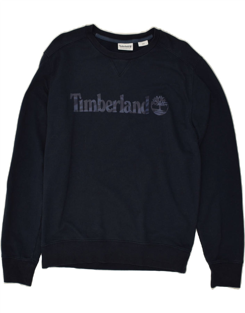 TIMBERLAND Mens Graphic Sweatshirt Jumper Medium Navy Blue Cotton | Vintage Timberland | Thrift | Second-Hand Timberland | Used Clothing | Messina Hembry 