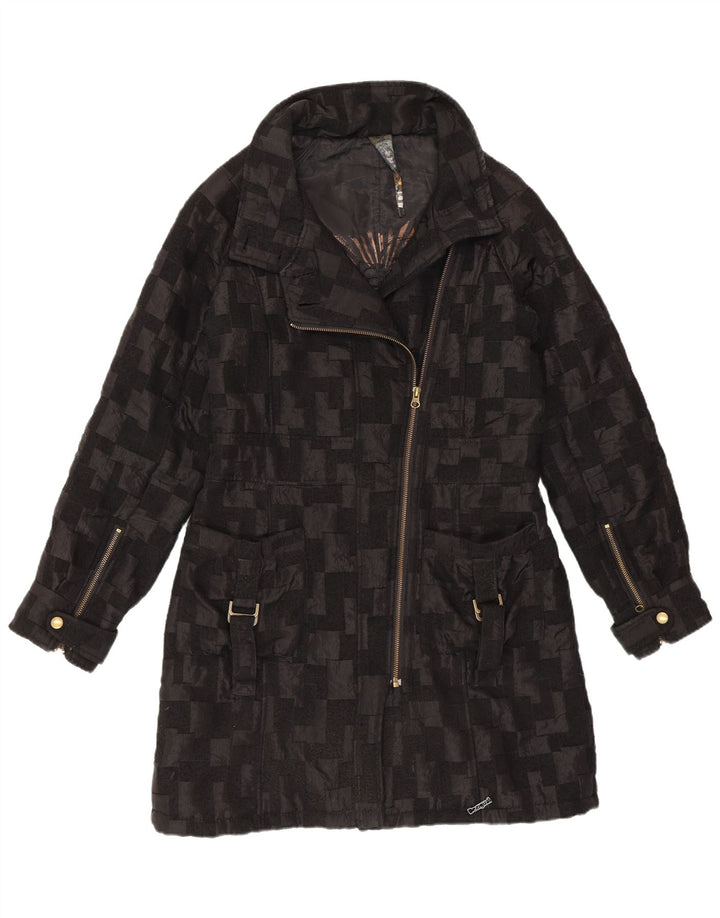 Desigual Womens Windbreaker Coat EU 40 Medium Black Geometric