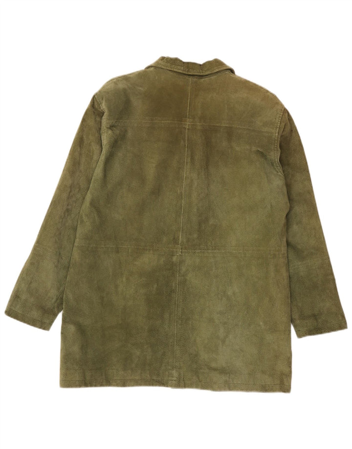 Vintage Womens 3 Button Suede Blazer Jacket IT 42 Medium Khaki Leather