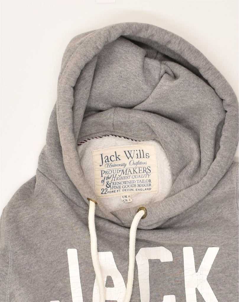 JACK WILLS Womens Graphic Hoodie Jumper UK 8 Small  Grey Cotton | Vintage Jack Wills | Thrift | Second-Hand Jack Wills | Used Clothing | Messina Hembry 