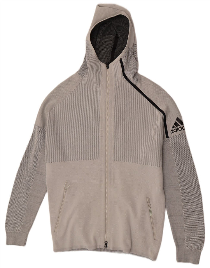 ADIDAS Mens Zip Hoodie Sweater Medium Grey Pinstripe