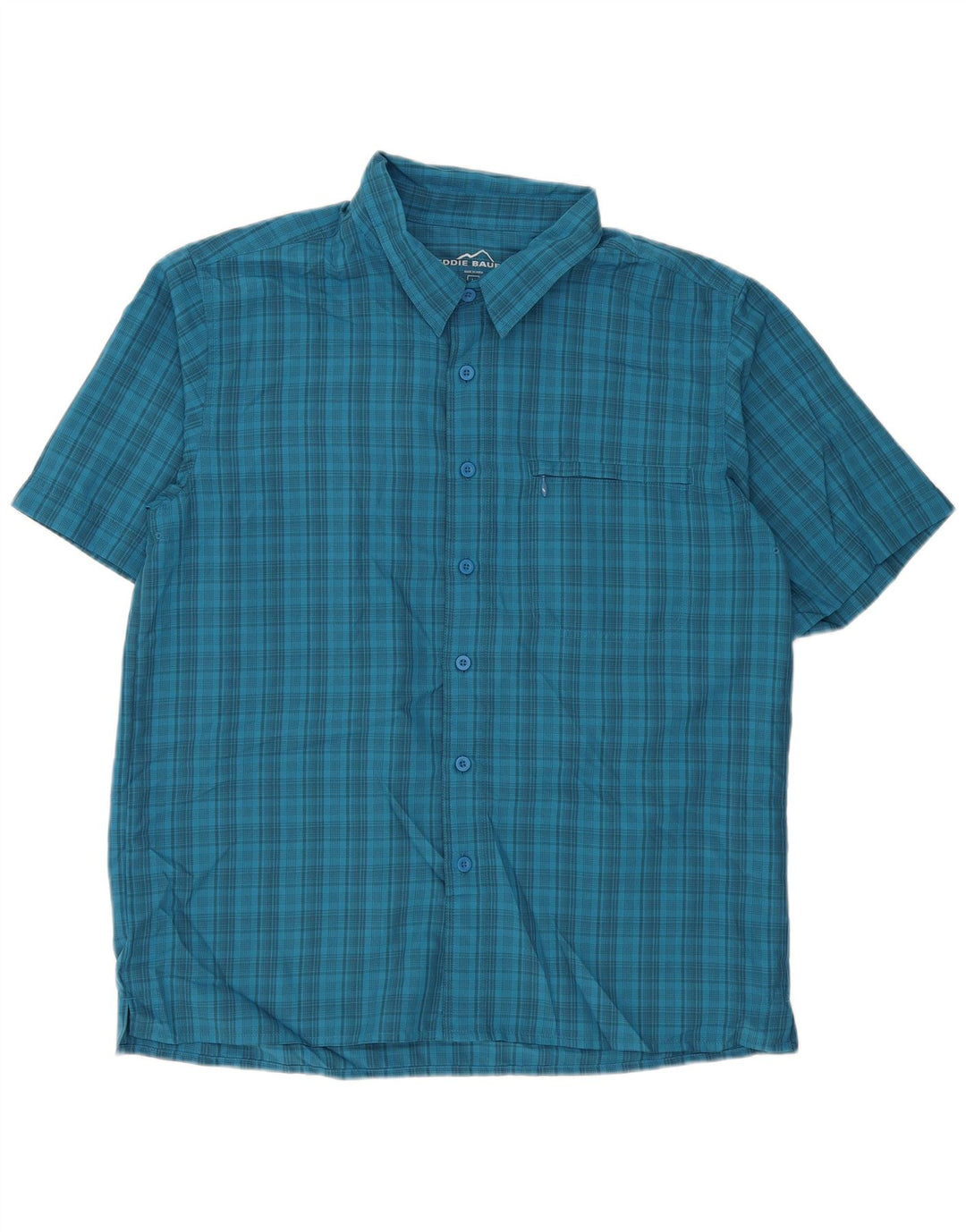 Eddie Bauer Mens Short Sleeve Shirt Large Blue Check Polyester