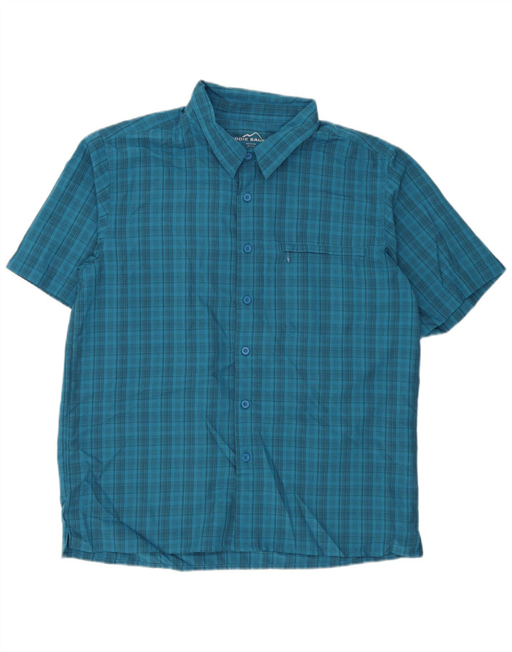 Eddie Bauer Mens Short Sleeve Shirt Large Blue Check Polyester