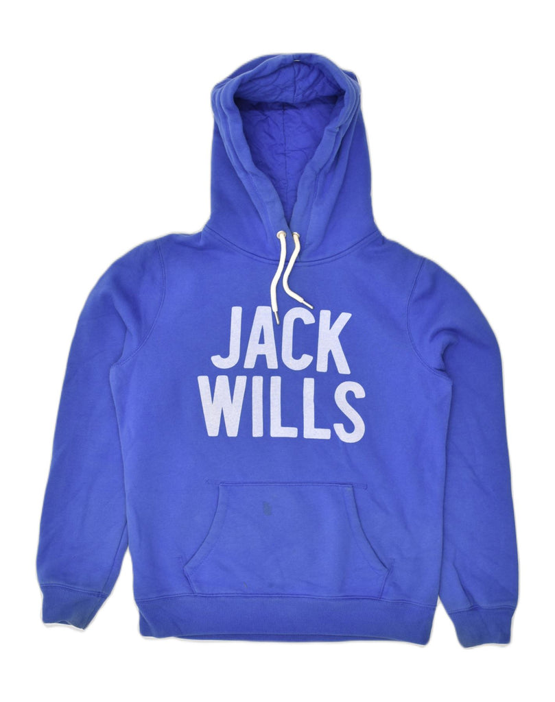 JACK WILLS Womens Graphic Hoodie Jumper UK 12 Medium Blue Cotton | Vintage Jack Wills | Thrift | Second-Hand Jack Wills | Used Clothing | Messina Hembry 