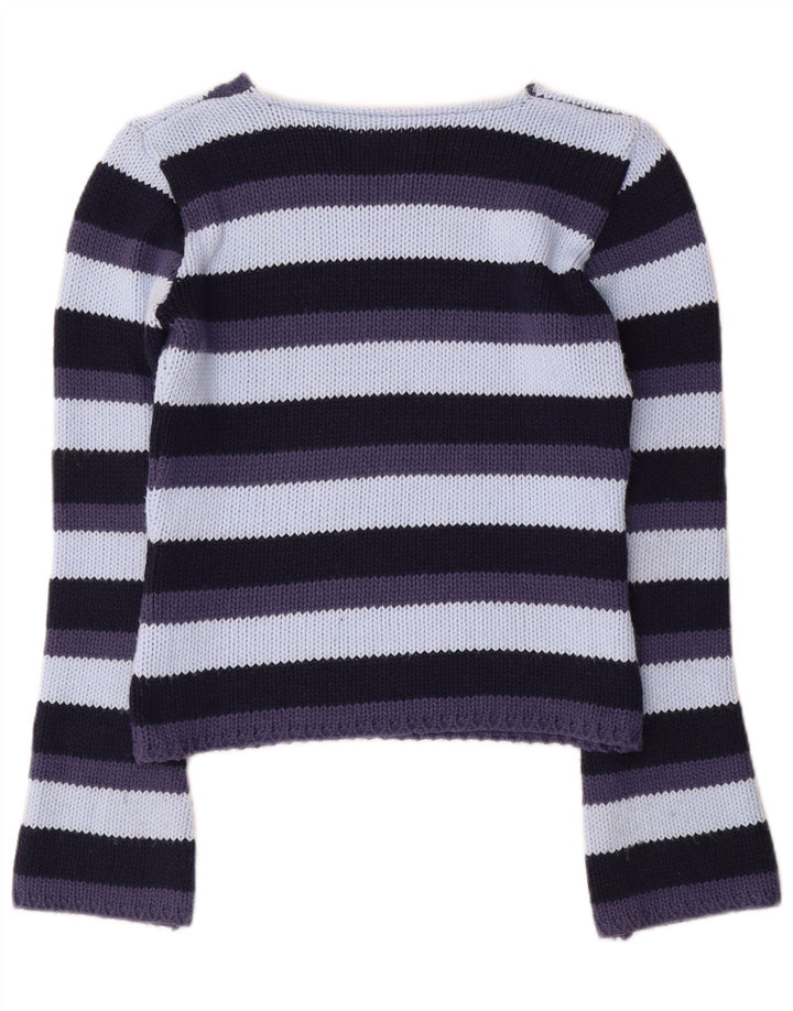 Vintage Womens V-Neck Jumper Sweater UK 12 Medium Multicoloured Striped