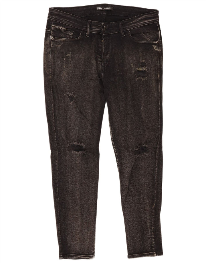 Zara Mens Distressed Skinny Jeans W36 L25 Black Cotton