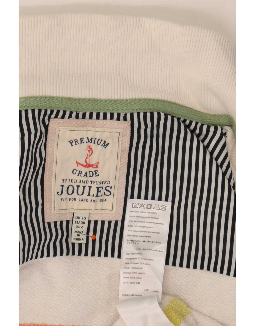Joules Womens Button Neck Sweatshirt Jumper UK 10 Small White Striped