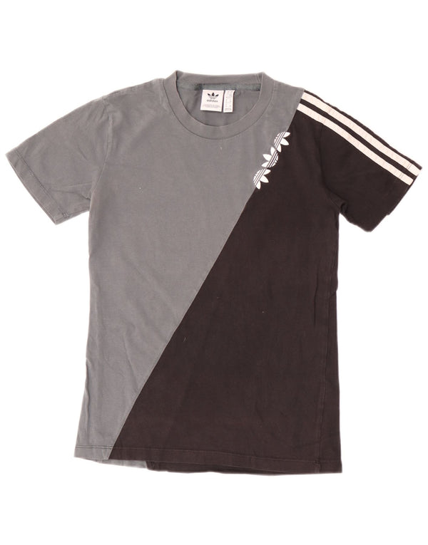 Adidas Womens T-Shirt Top UK 6 XS Grey Colourblock Cotton