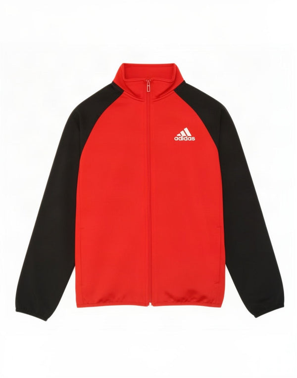 Adidas Boys Tracksuit Top Jacket 13-14 Years Red Colourblock Polyester