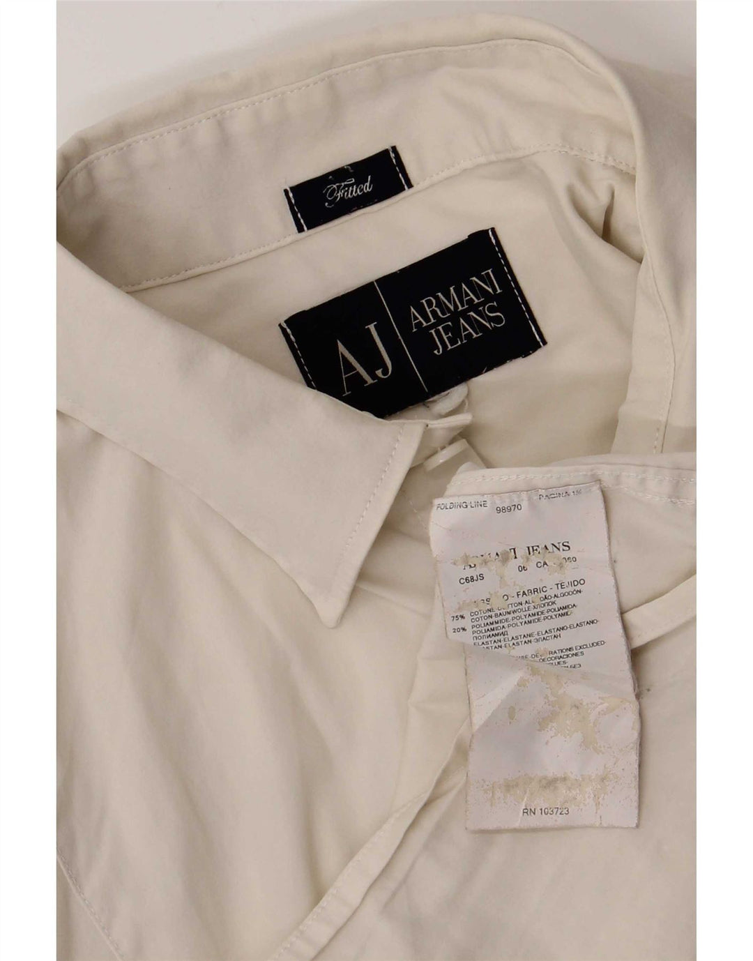 Armani Jeans Mens Fitted Shirt Large White Cotton