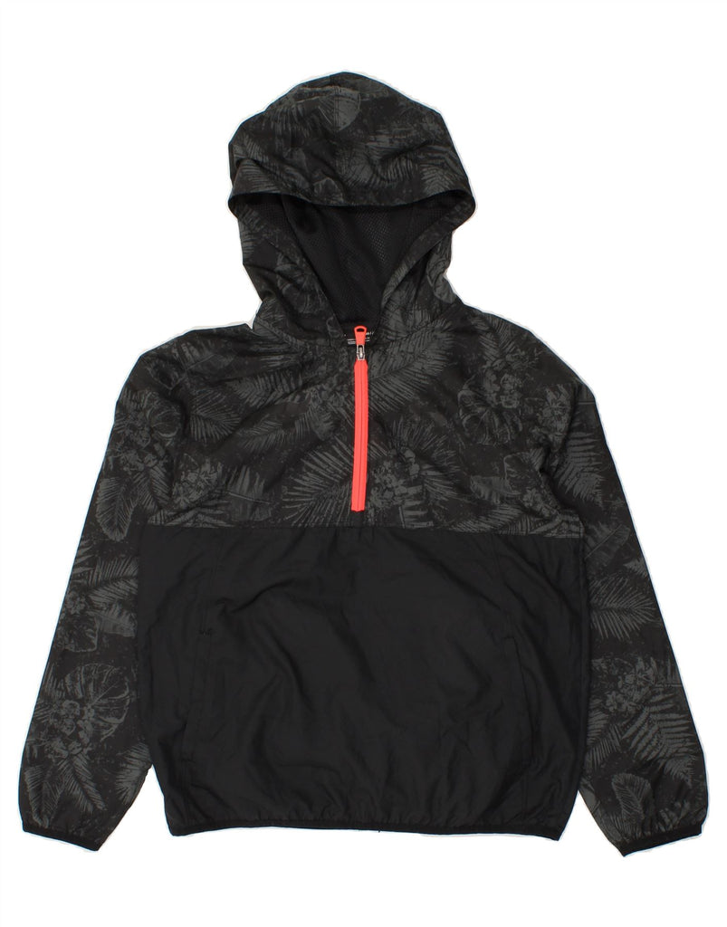 UNDER ARMOUR Boys Hooded Anorak Jacket 9-10 Years Medium Black Floral Vintage Under Armour and Second-Hand Under Armour from Messina Hembry 