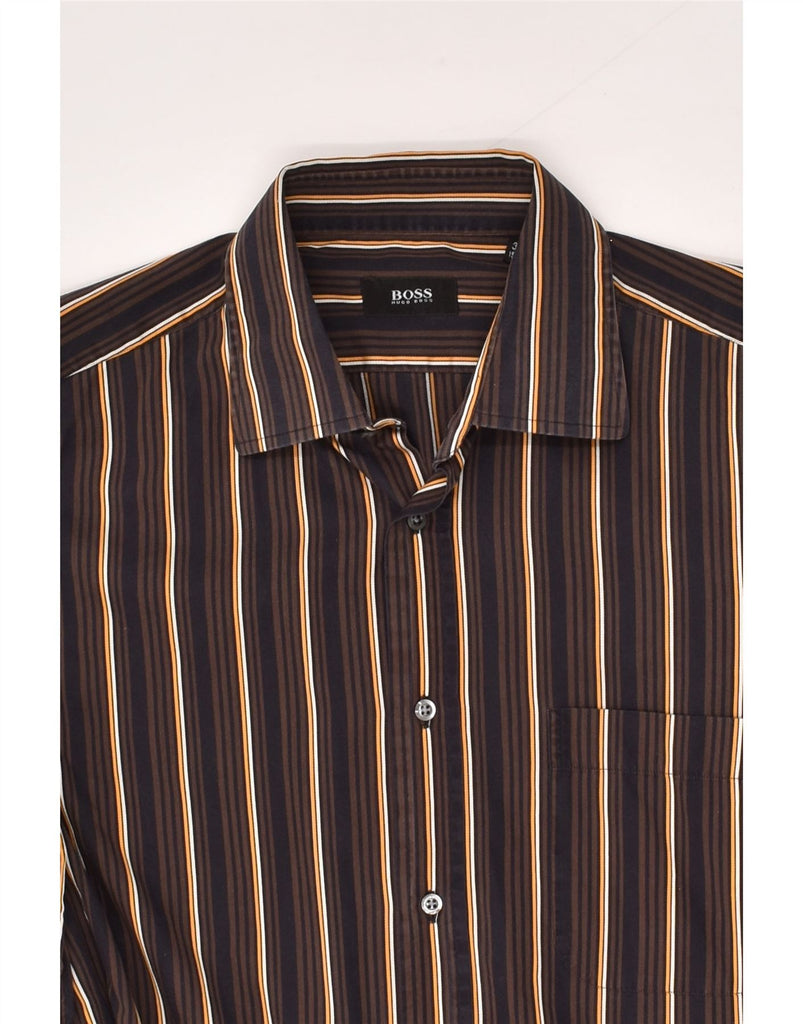 HUGO BOSS Mens Shirt Size 15 39 Medium Brown Striped Cotton | Vintage Hugo Boss | Thrift | Second-Hand Hugo Boss | Used Clothing | Messina Hembry 