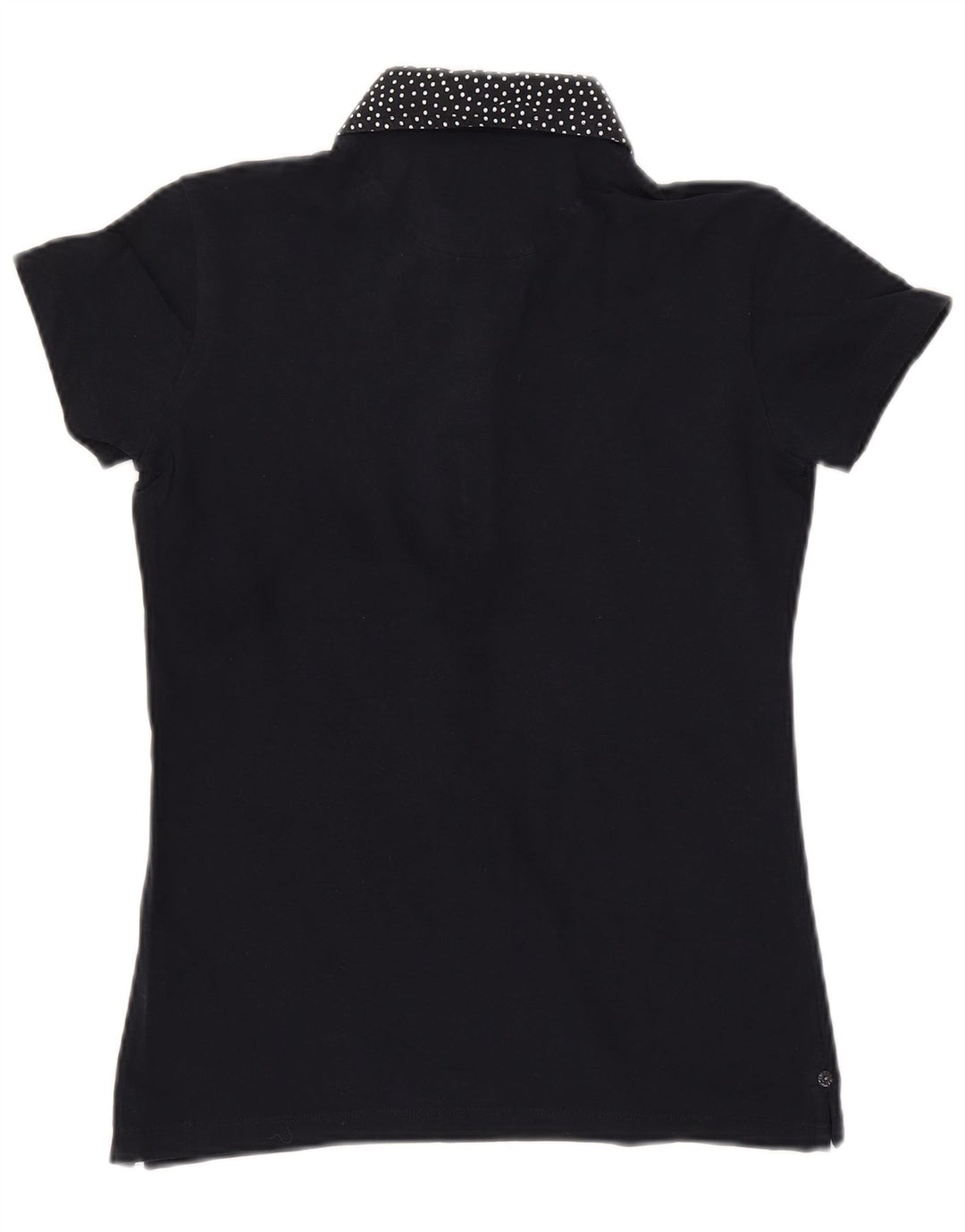 WOOLRICH Womens Slim Fit Polo Shirt UK 12 Medium Navy Blue Spotted Cotton