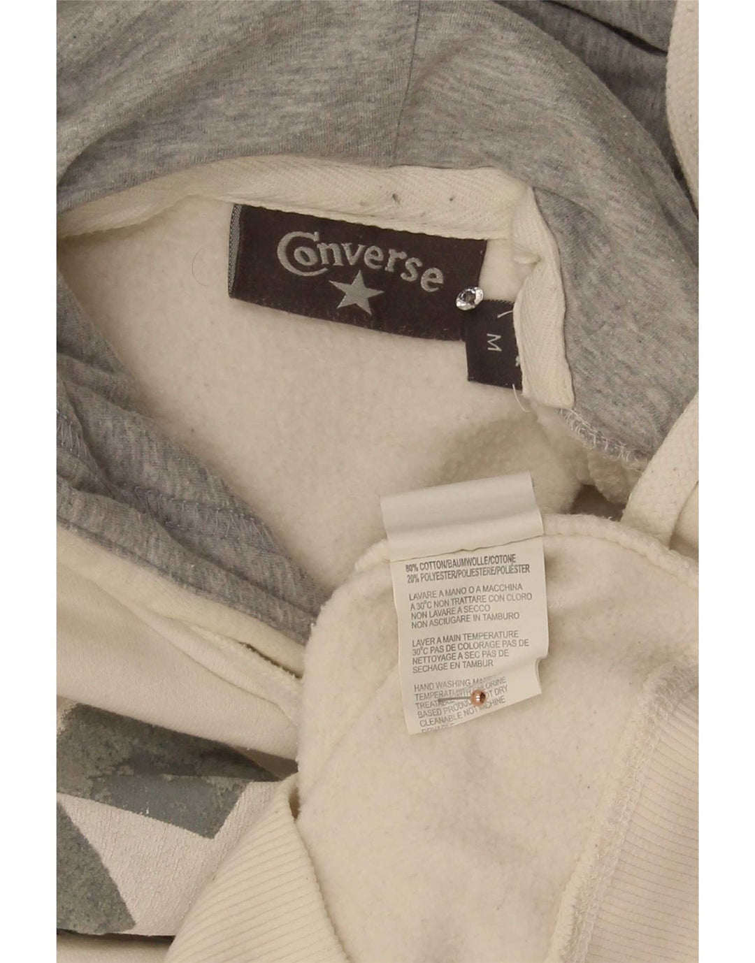 Converse Mens Graphic Hoodie Jumper Medium Off White Cotton
