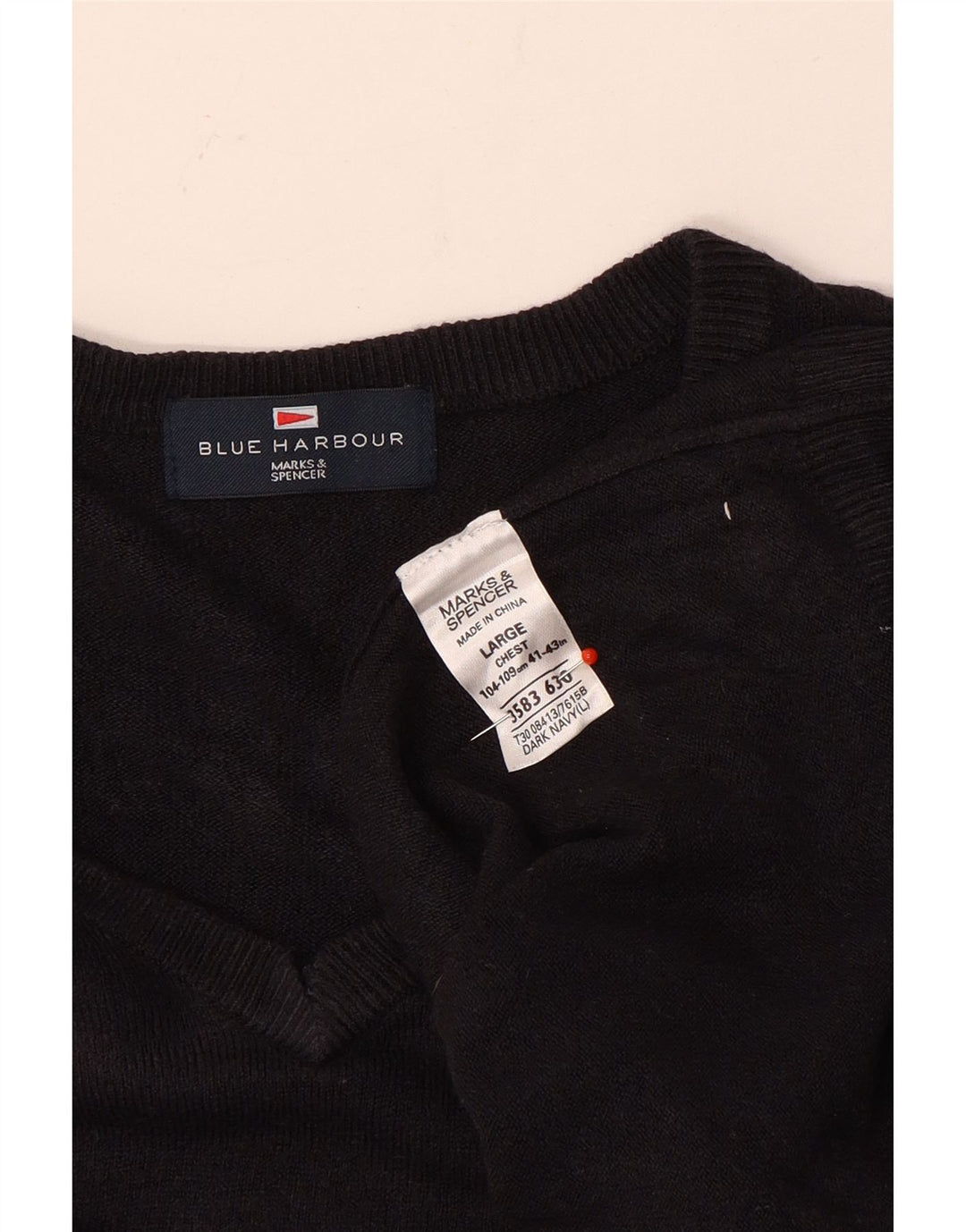 Marks & Spencer Mens Blue Harbour V-Neck Jumper Sweater Large Navy Blue