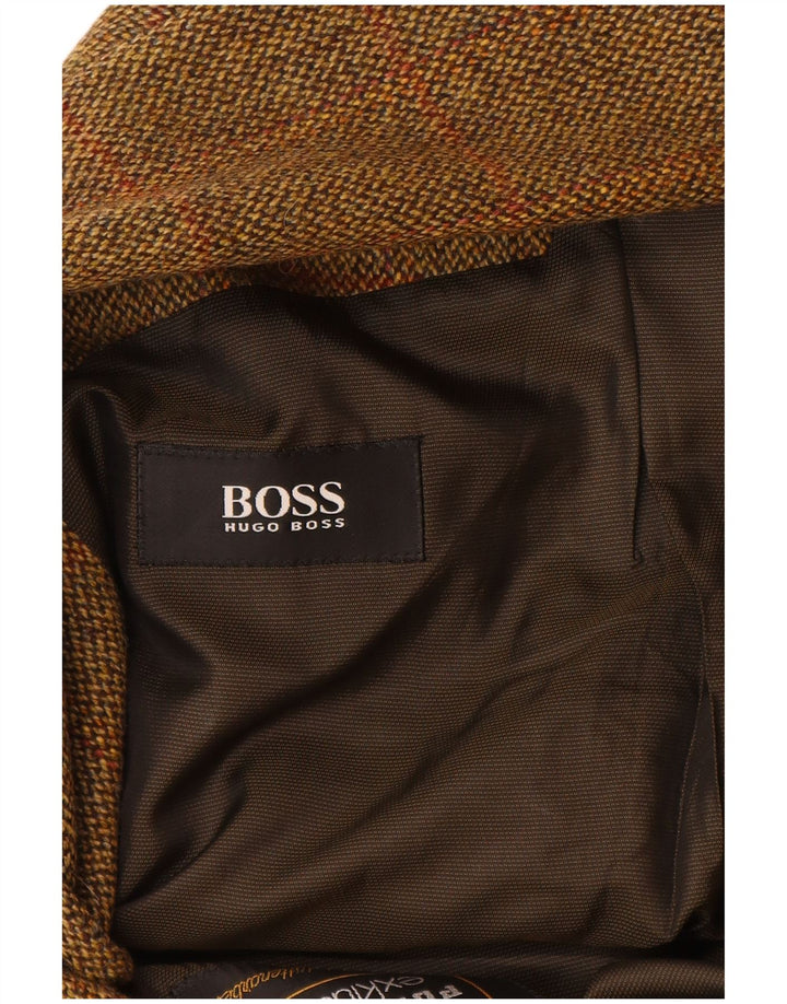 HUGO BOSS Mens 2 Button Blazer Jacket EU 56 3XL Brown Check New Wool