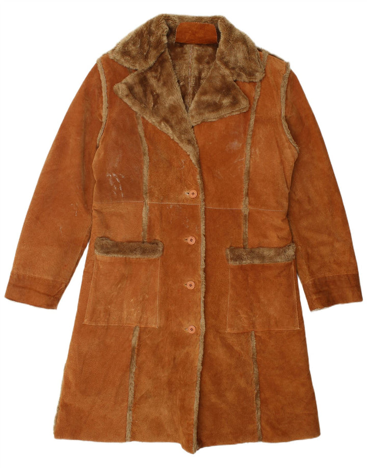 Vintage Womens Shearling Coat UK 18 XL Brown Leather