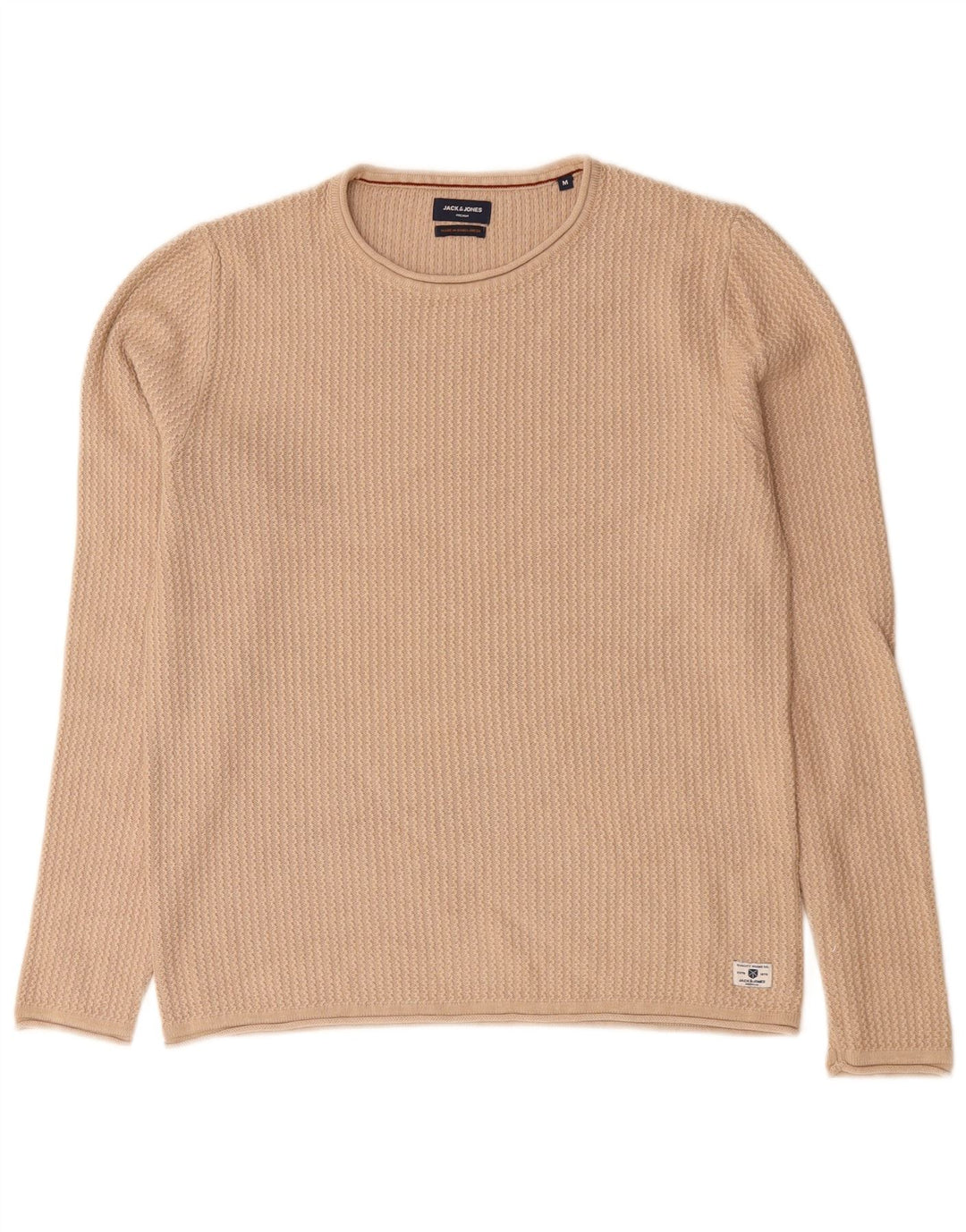 Jack & Jones Mens Crew Neck Jumper Sweater Medium Beige Cotton