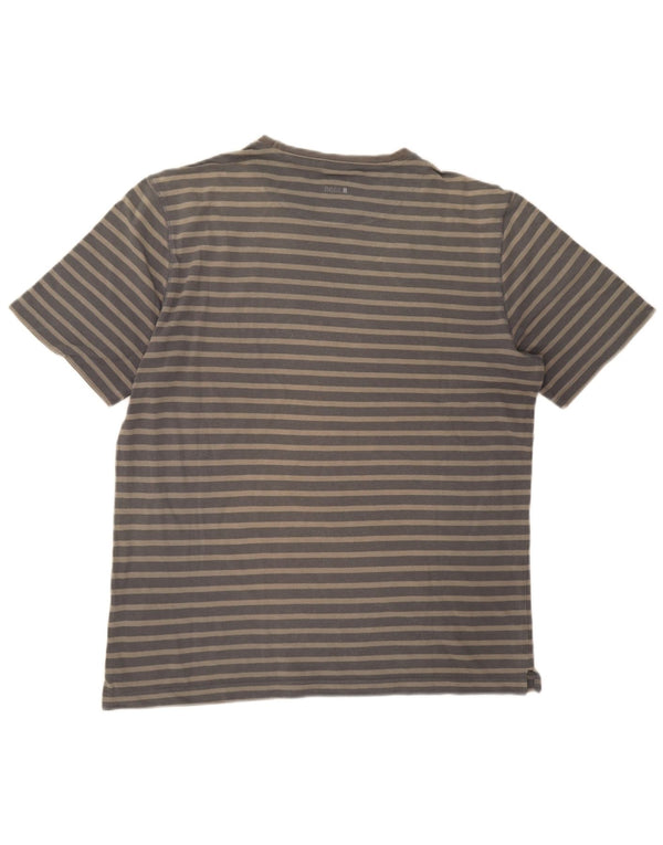 Hugo Boss Mens T-Shirt Top Medium Grey Striped Cotton
